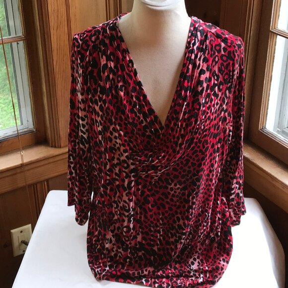 DANA BUCHMAN red leopard print top, size 1X. - Picture 1 of 6